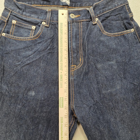 Selvedge Jeans Mens Dark Wash Blue Relaxed Tapered Altered Hem Fits 30x25 - Picture 9 of 16